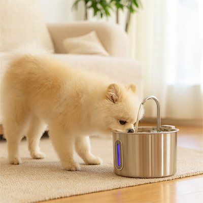 Fontaine a eau Chien en acier inoxydable