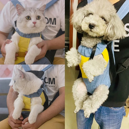 chat et chien dans un sac de transport